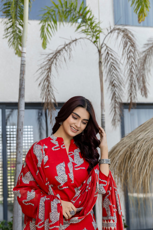 Scarlet Safari Print Cotton Dupatta Set with Dupatta