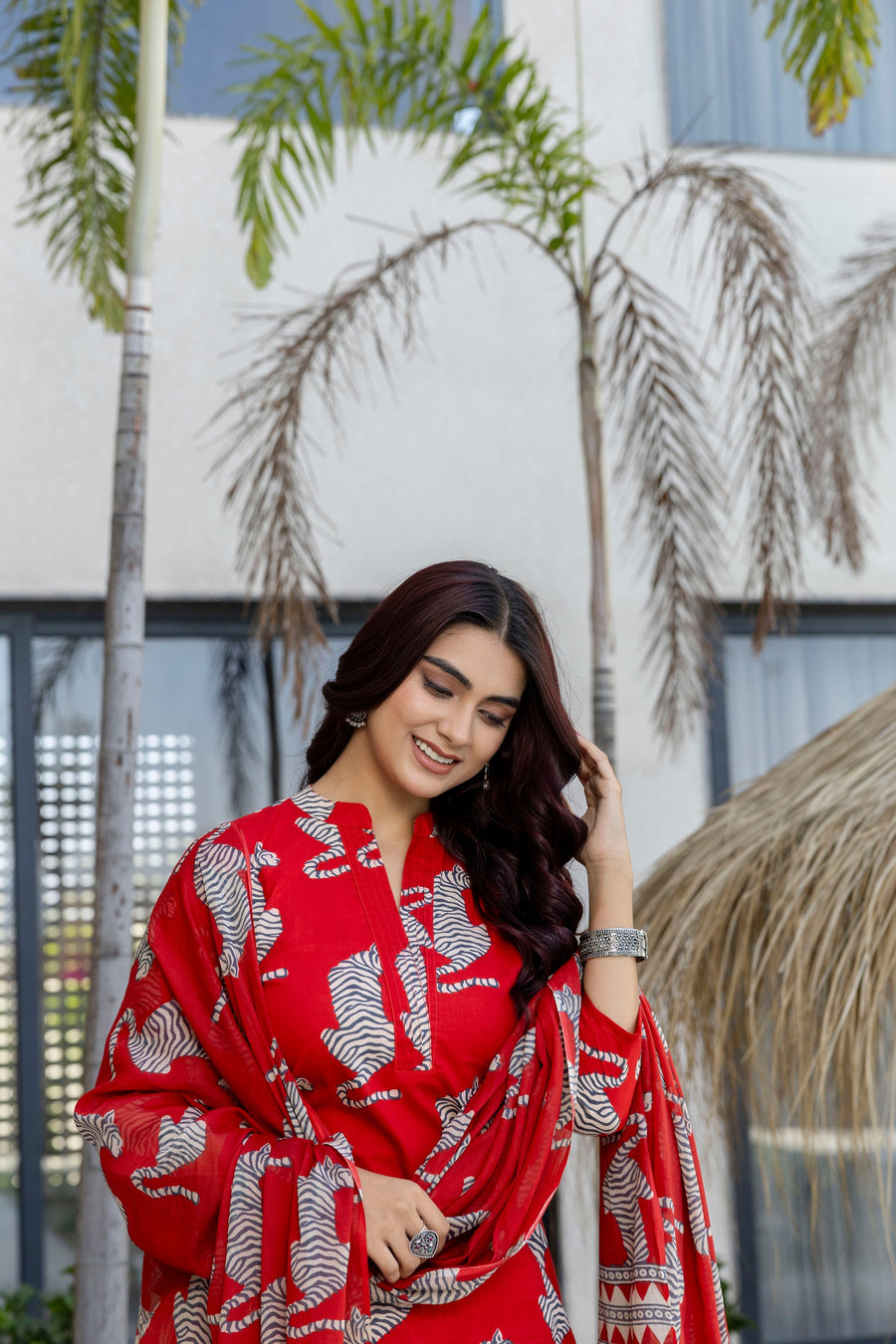 Scarlet Safari Print Cotton Dupatta Set with Dupatta — image 3