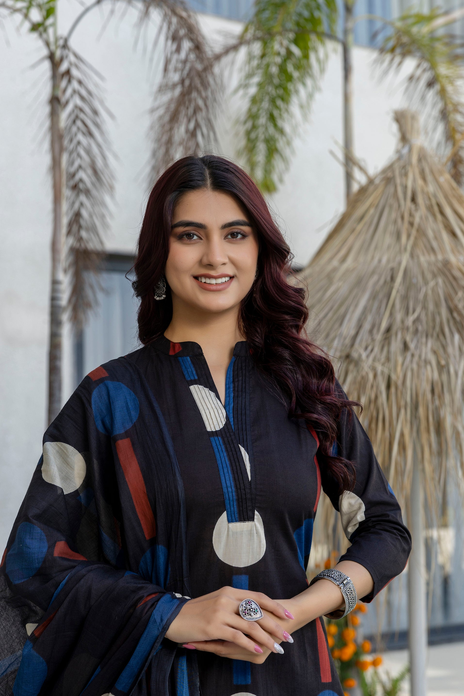 Black Cosmic Polka Stripe Cotton Suit Set - Me&My