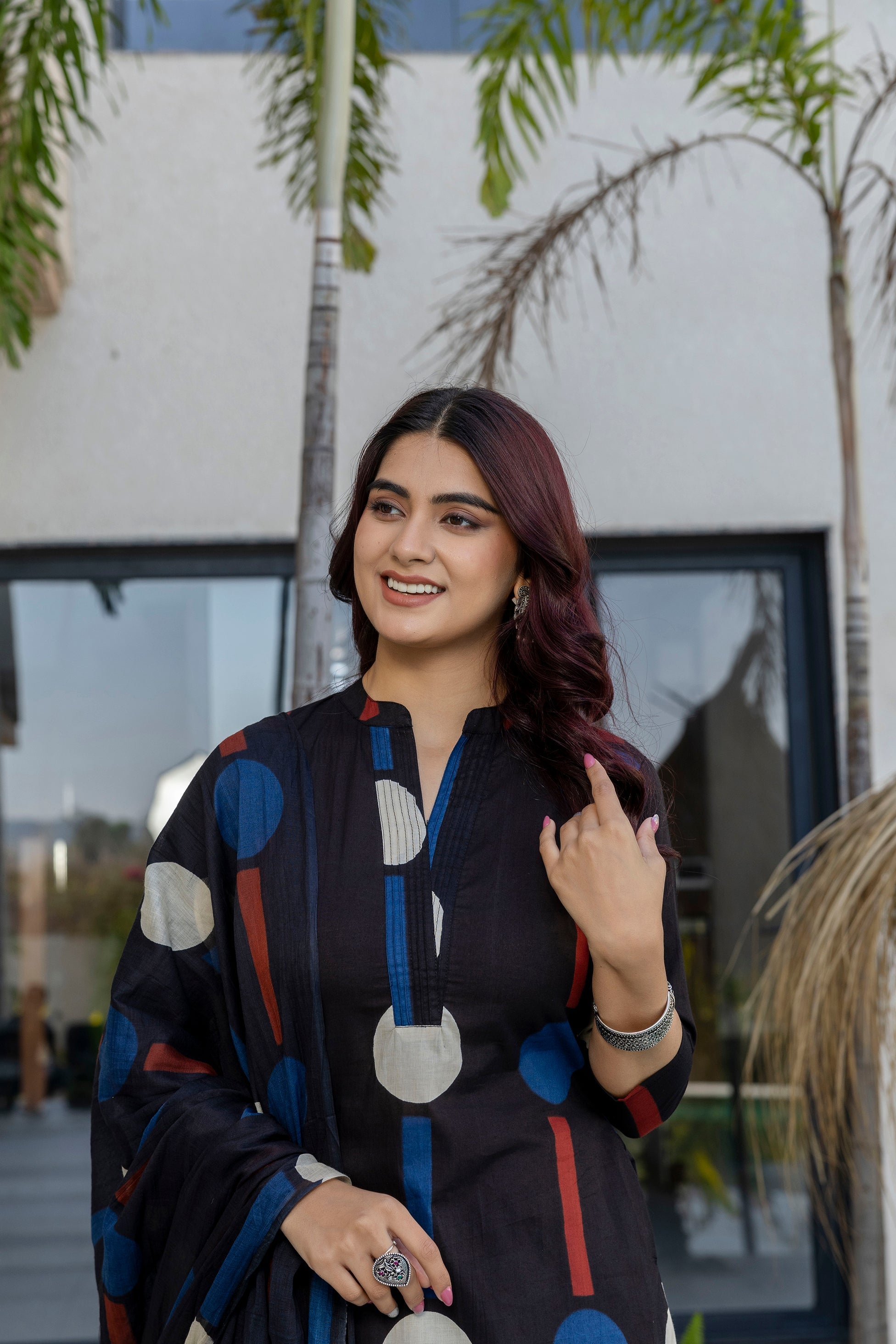 Black Cosmic Polka Stripe Cotton Suit Set - Me&My