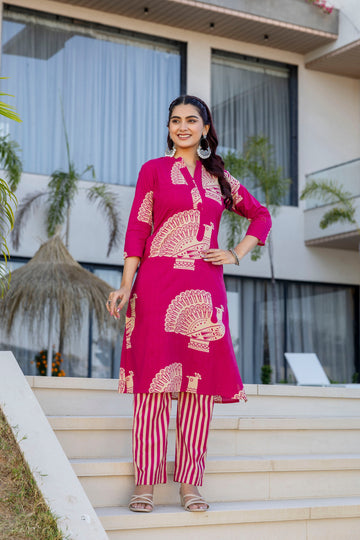 Plum Heritage Peacock Cotton Co-ord Set