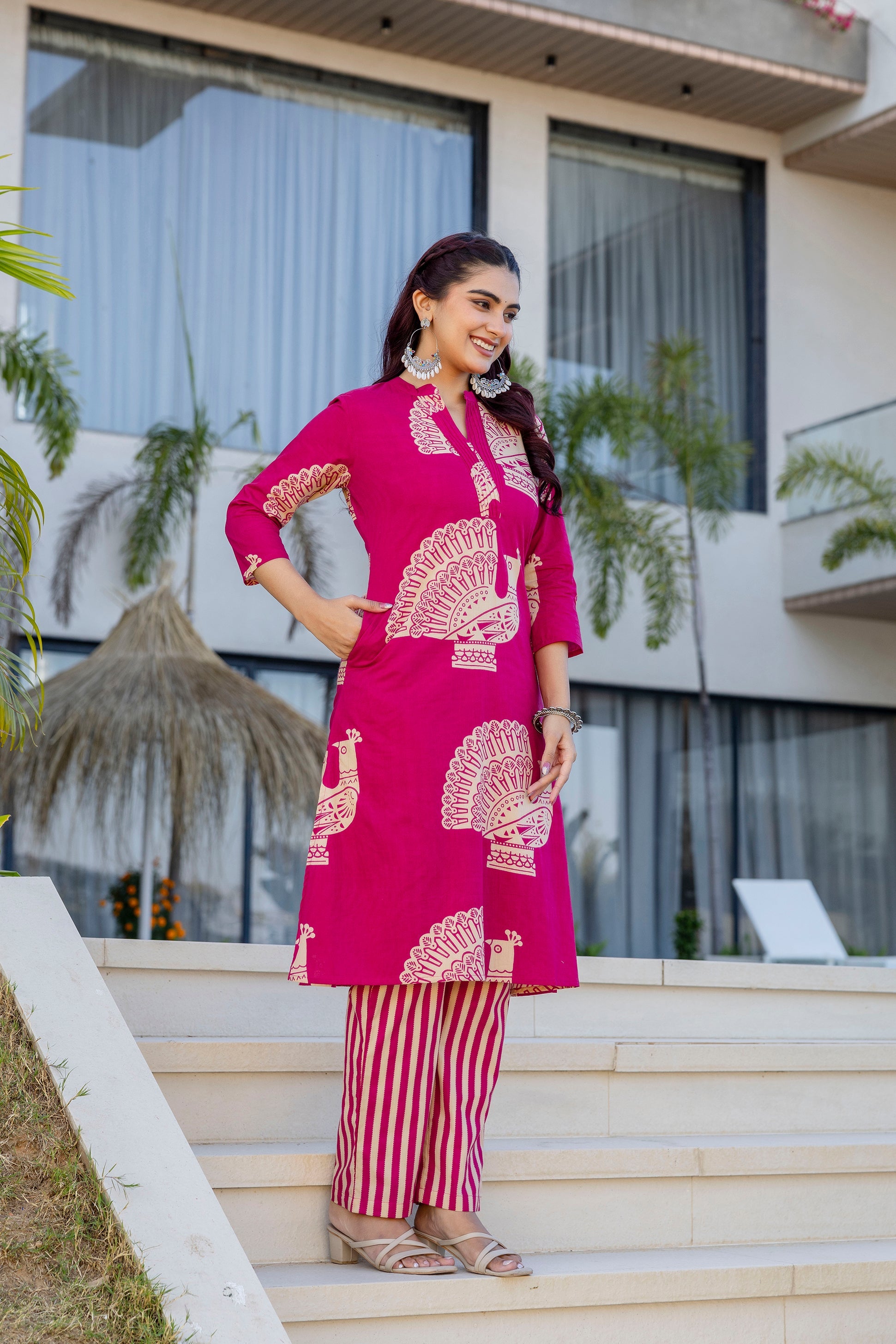 Rani Peacock Cotton Dupatta Set Ð Pink - Me&My