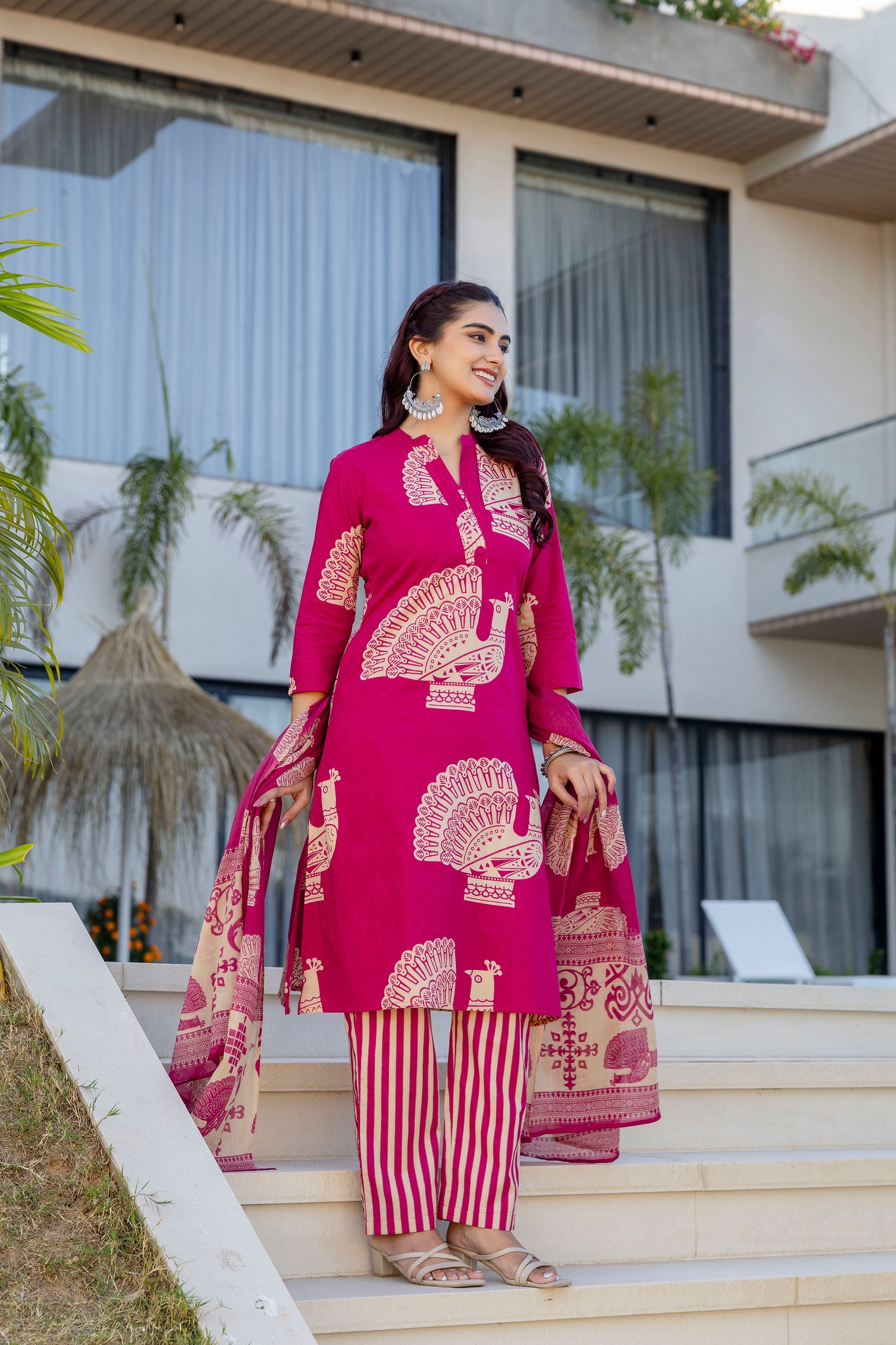 Rani Peacock Cotton Dupatta Set Ð Pink - Me&My