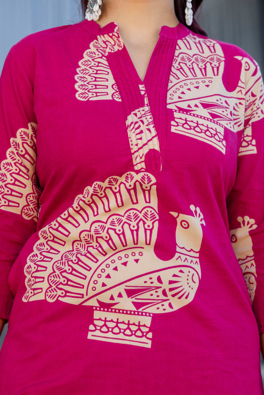 Magenta Folk Motif Cotton Suit Set with Dupatta — image 10