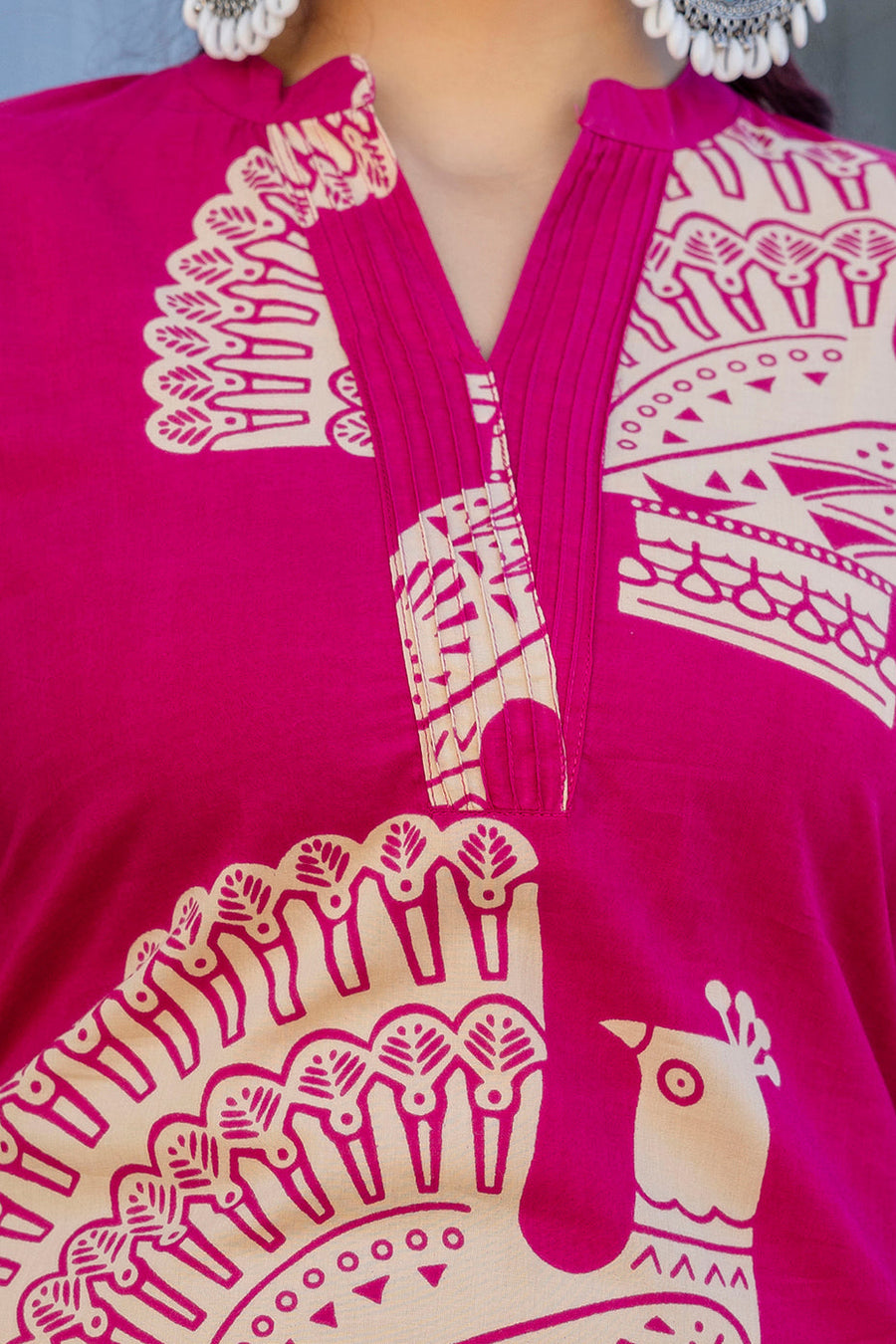 Magenta Folk Motif Cotton Suit Set with Dupatta — image 12