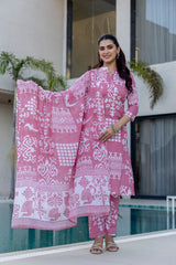 Rose Mosaic Cotton 3-Piece Suit Set Ð Pink - Me&My