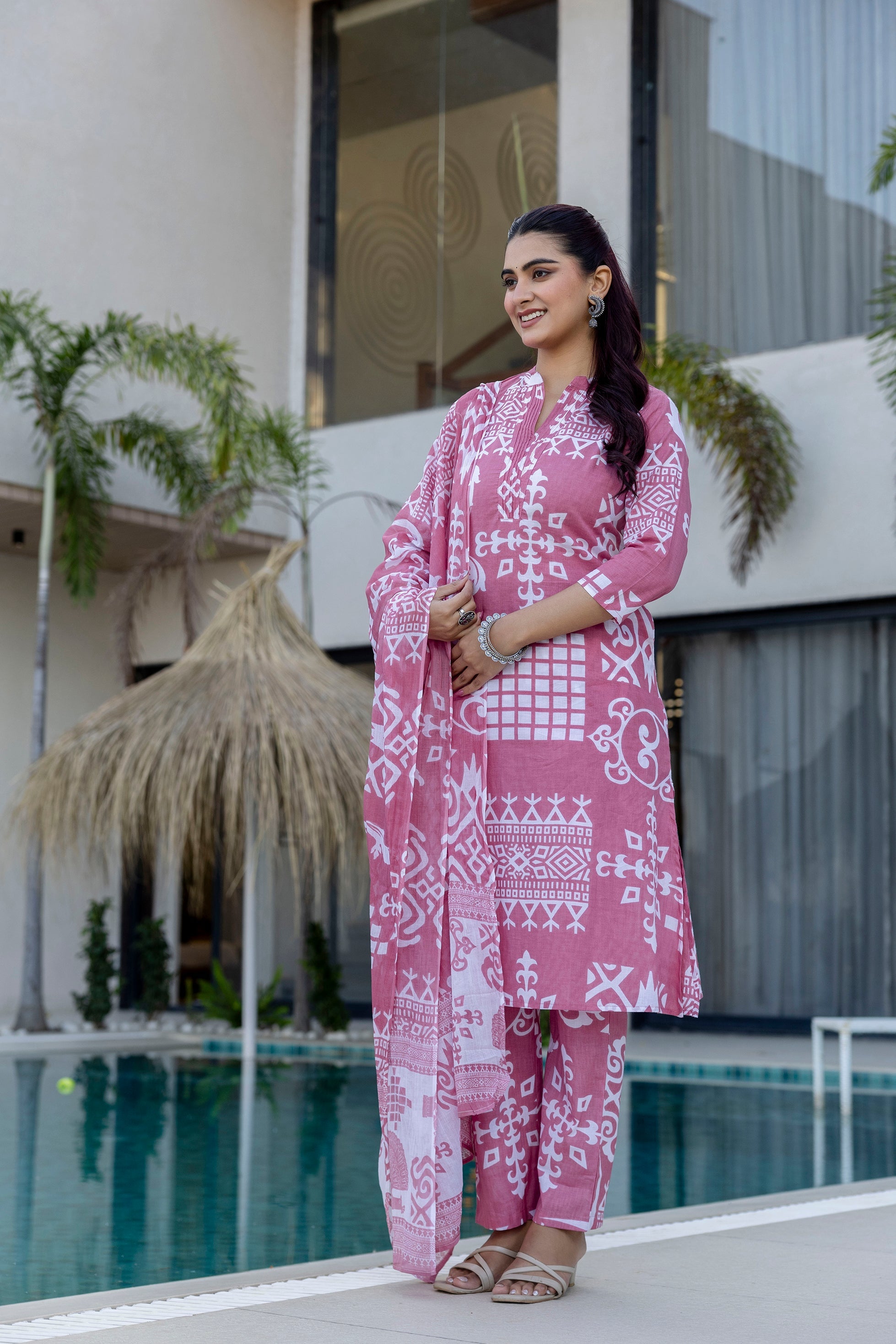 Rose Mosaic Cotton 3-Piece Suit Set Ð Pink - Me&My