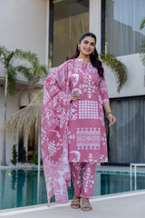Rose Mosaic Cotton 3-Piece Suit Set Ð Pink - Me&My