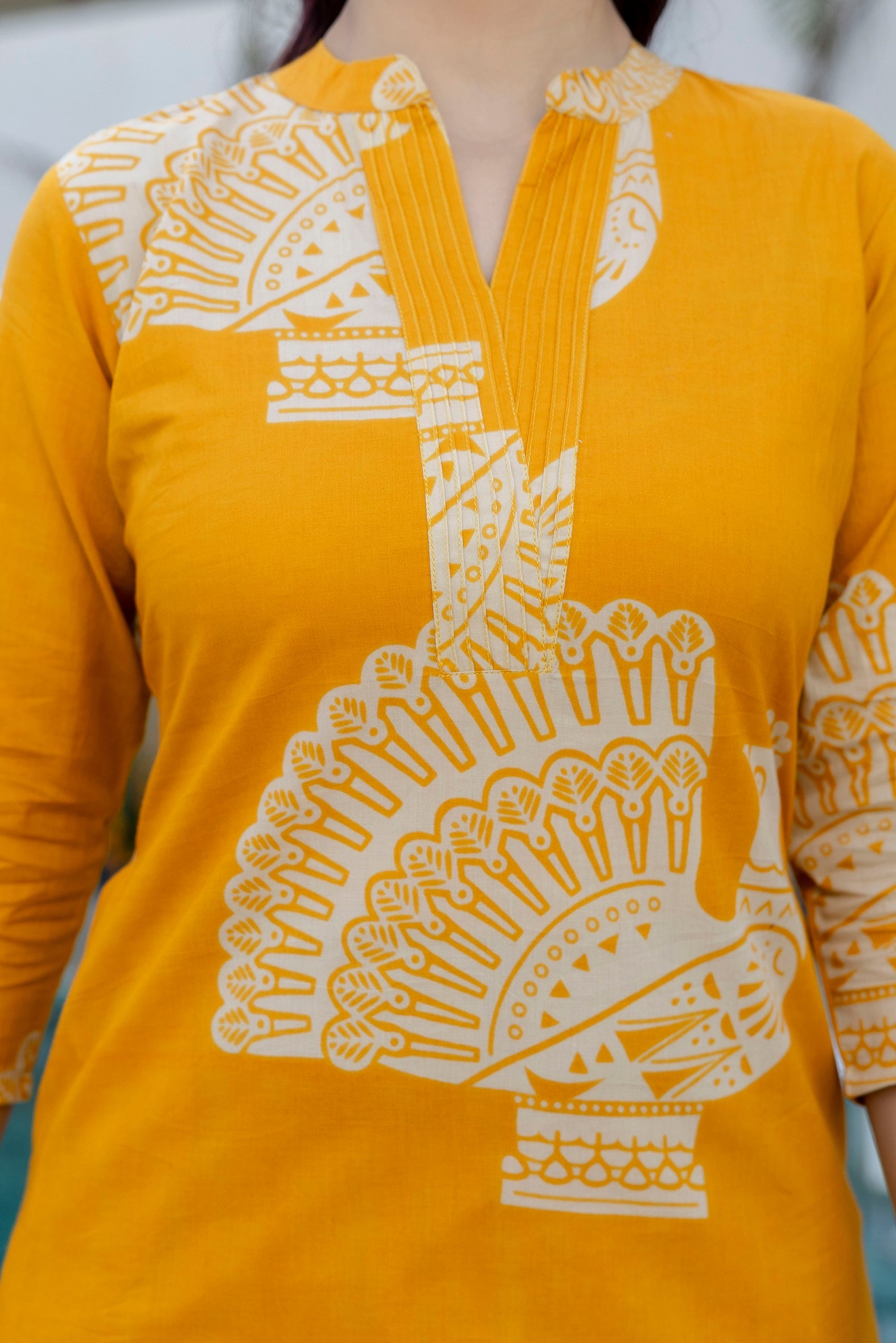 Sunlit Mustard Cotton Suit Set with Striped Pant & Dupatta - Me&My