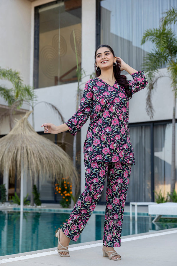 Black Rosy Lane Floral Co-ord Set