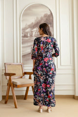 Elegant Black Cotton Botanical Co-ord Set - Me&My