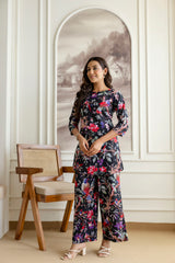 Elegant Black Cotton Botanical Co-ord Set