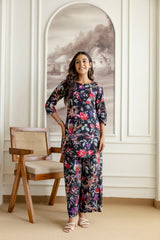 Elegant Black Cotton Botanical Co-ord Set - Me&My