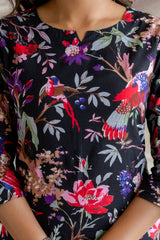 Elegant Black Cotton Botanical Co-ord Set
