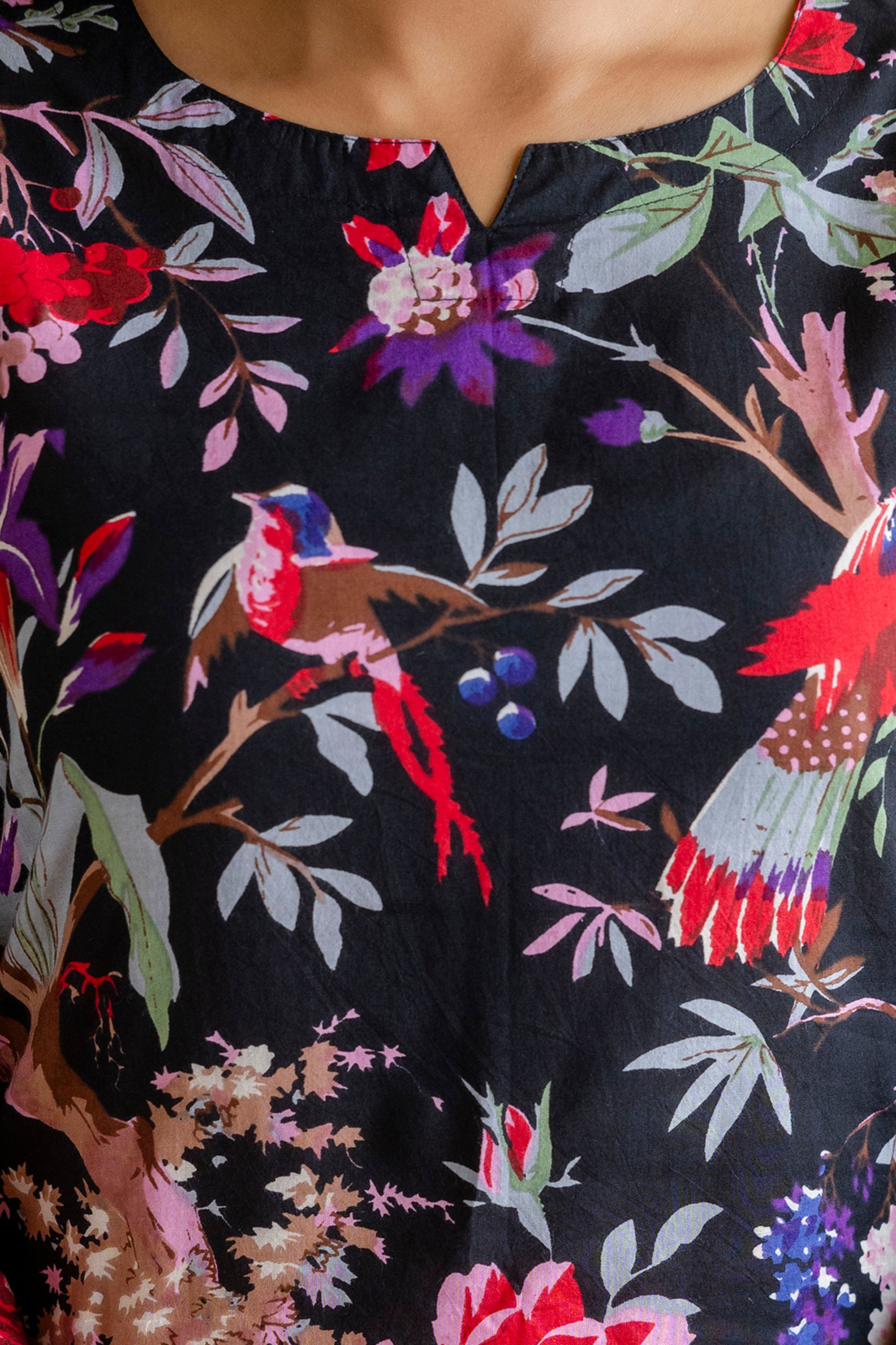 Elegant Black Cotton Botanical Co-ord Set