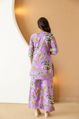 Botanical Elegance Purple Cotton Co-ord Set