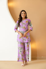 Botanical Elegance Purple Cotton Co-ord Set - Me&My