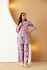 Botanical Elegance Purple Cotton Co-ord Set - Me&My