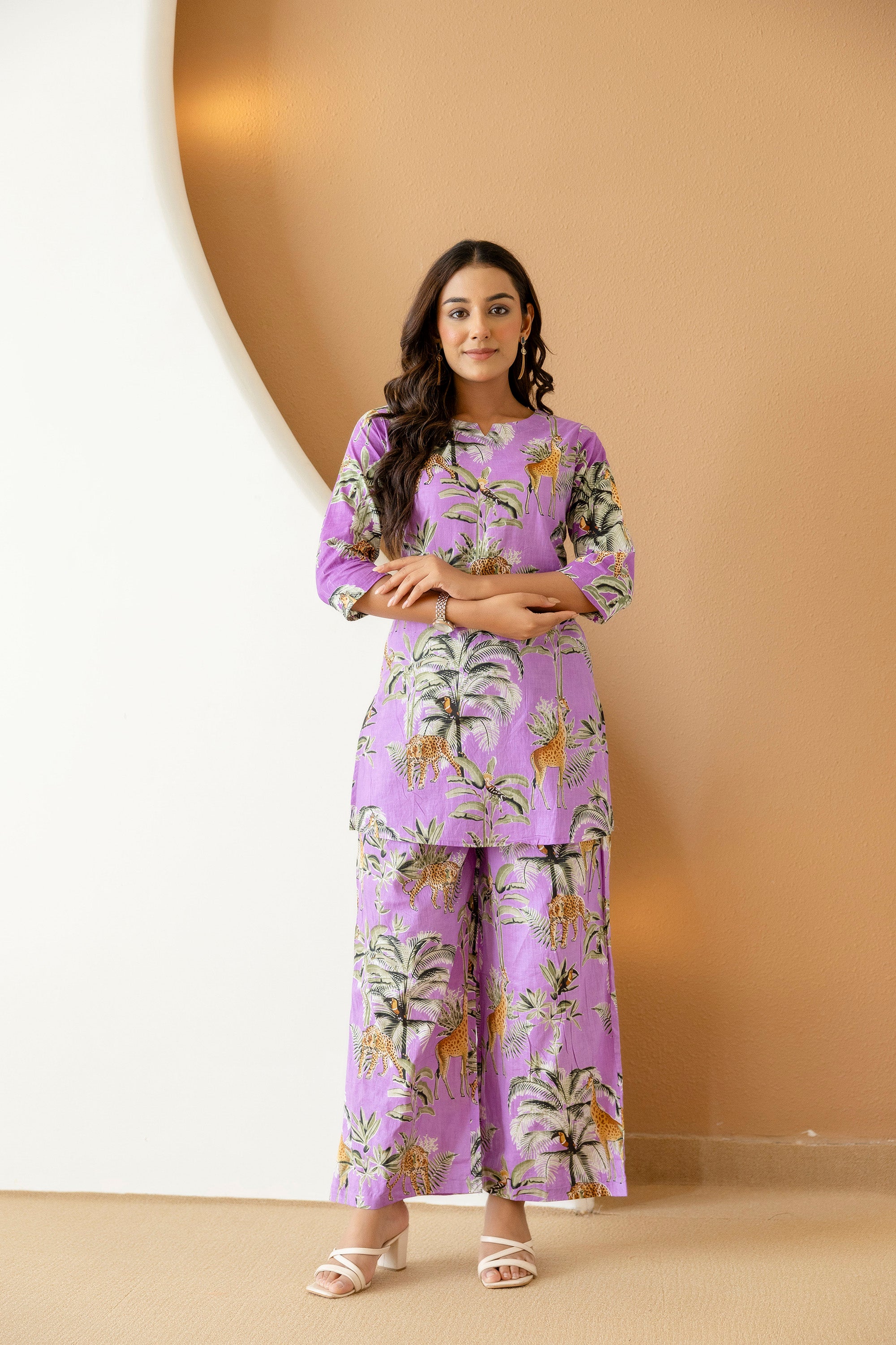 Botanical Elegance Purple Cotton Co-ord Set