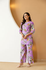 Botanical Elegance Purple Cotton Co-ord Set - Me&My