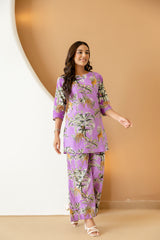 Botanical Elegance Purple Cotton Co-ord Set