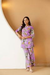 Botanical Elegance Purple Cotton Co-ord Set