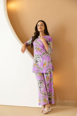 Botanical Elegance Purple Cotton Co-ord Set