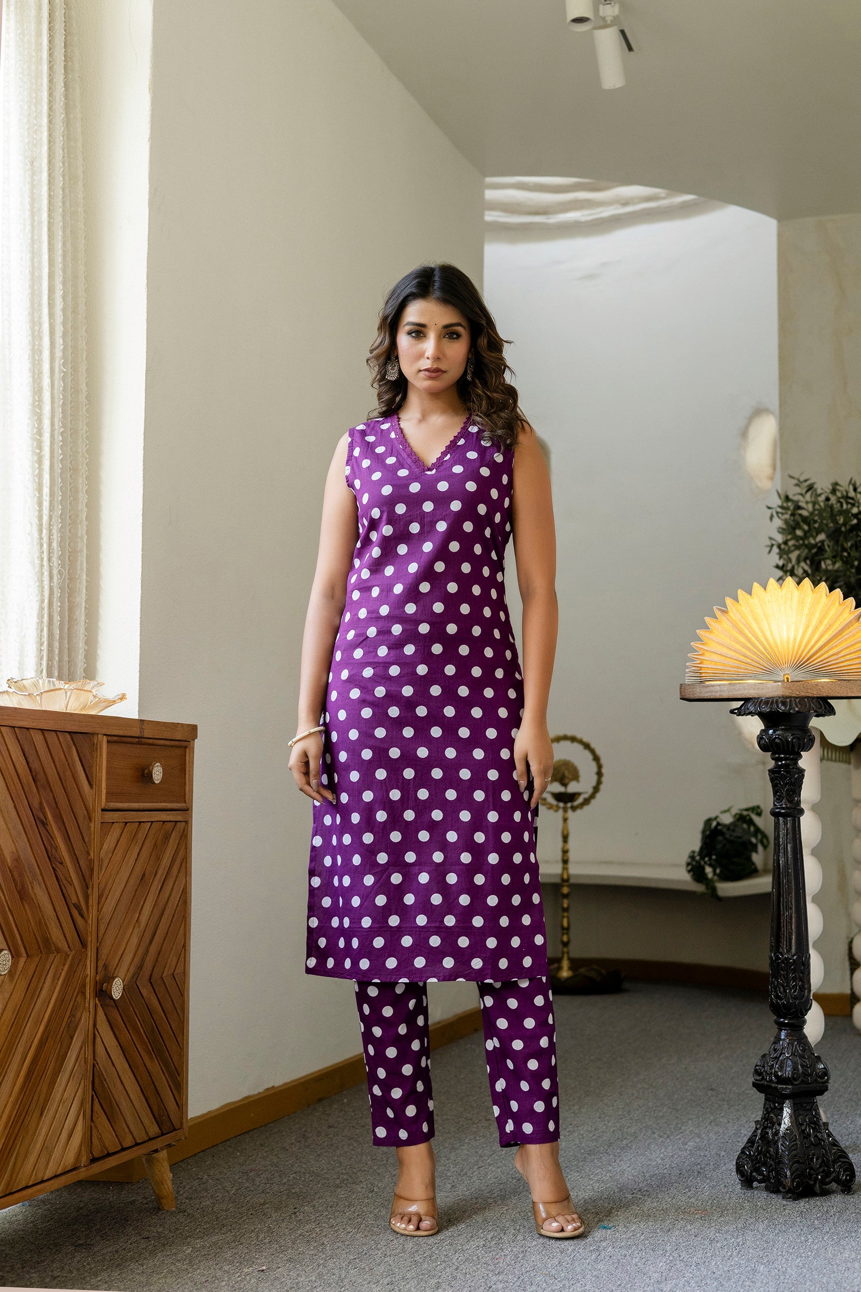 Purple Dotty Cotton Dupatta Set - Me&My