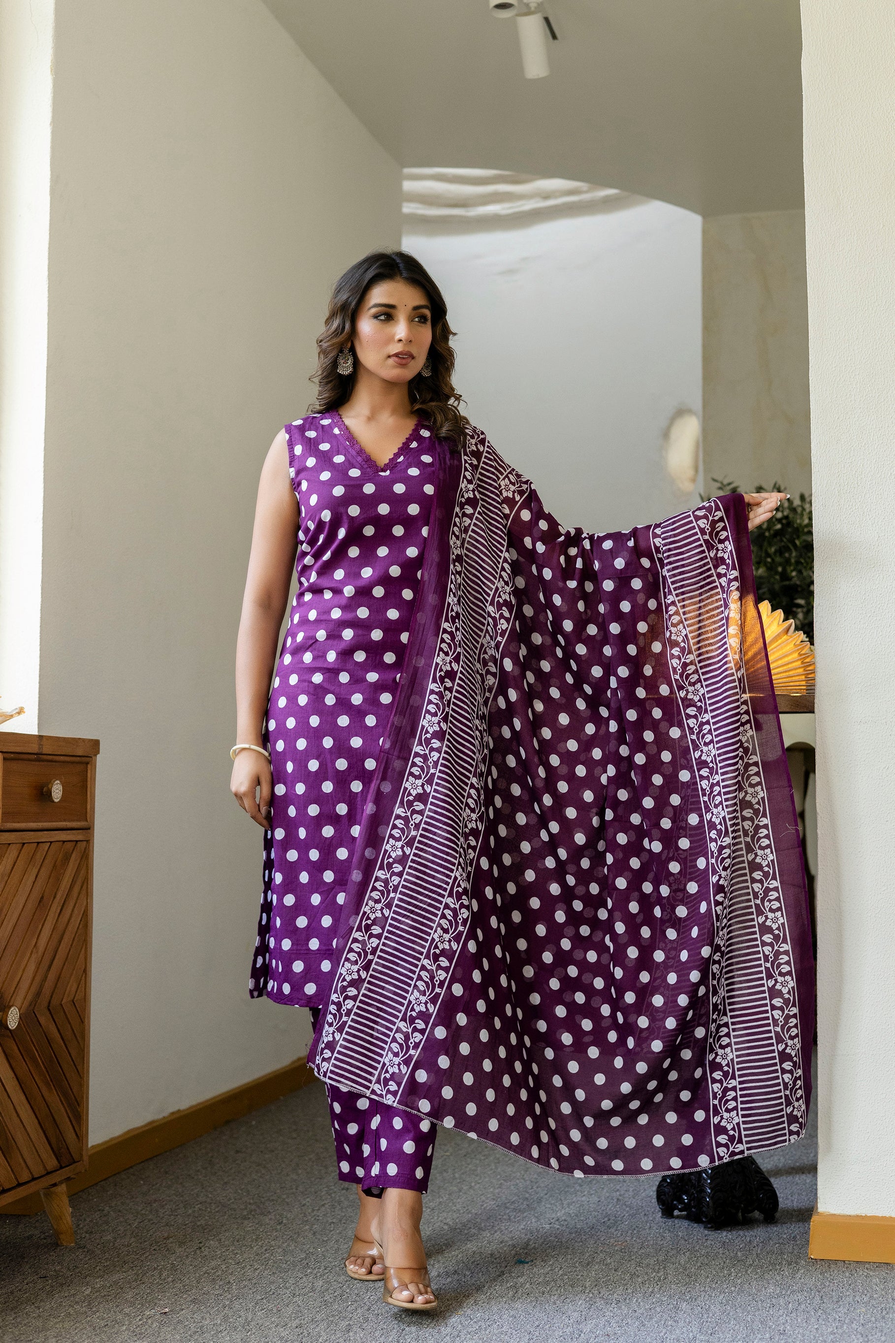 Purple Dotty Cotton Dupatta Set - Me&My