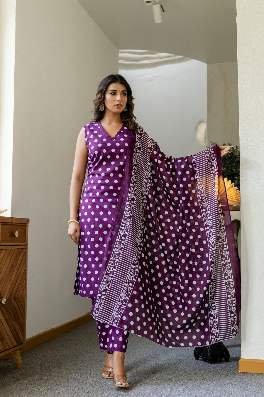 Purple Dotty Cotton Dupatta Set — image 5