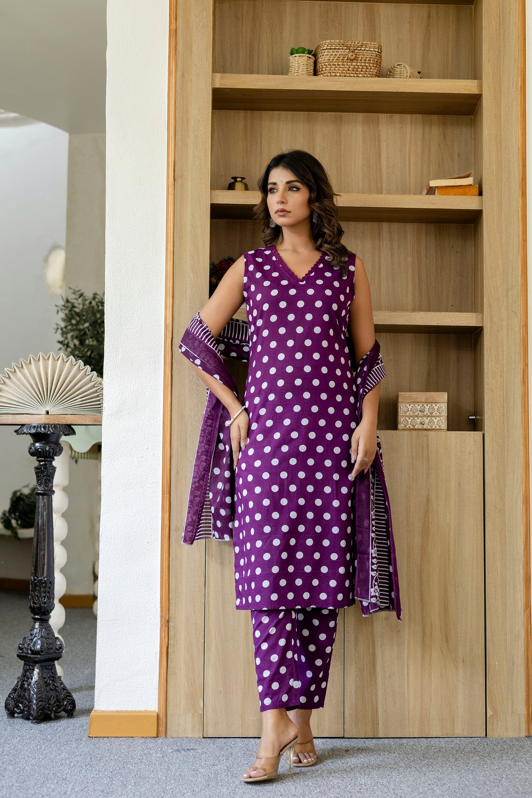 Purple Dotty Cotton Dupatta Set - Me&My