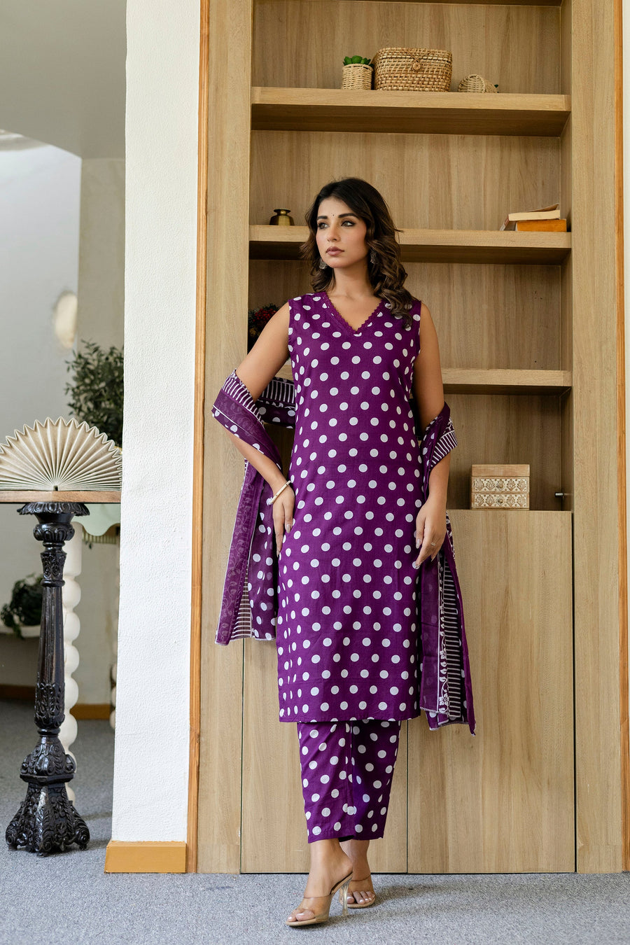 Purple Dotty Cotton Dupatta Set — image 4