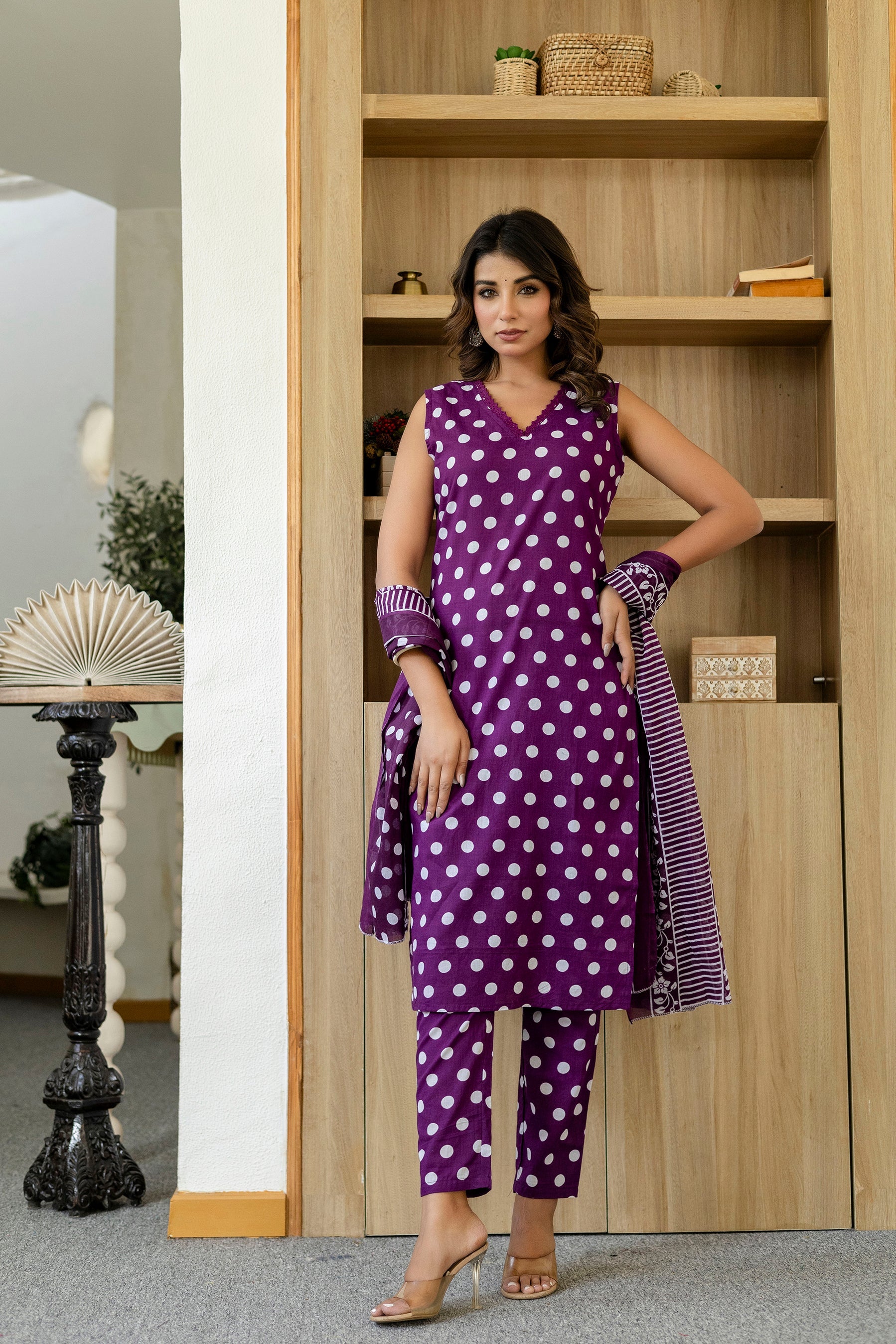 Purple Dotty Cotton Dupatta Set - Me&My
