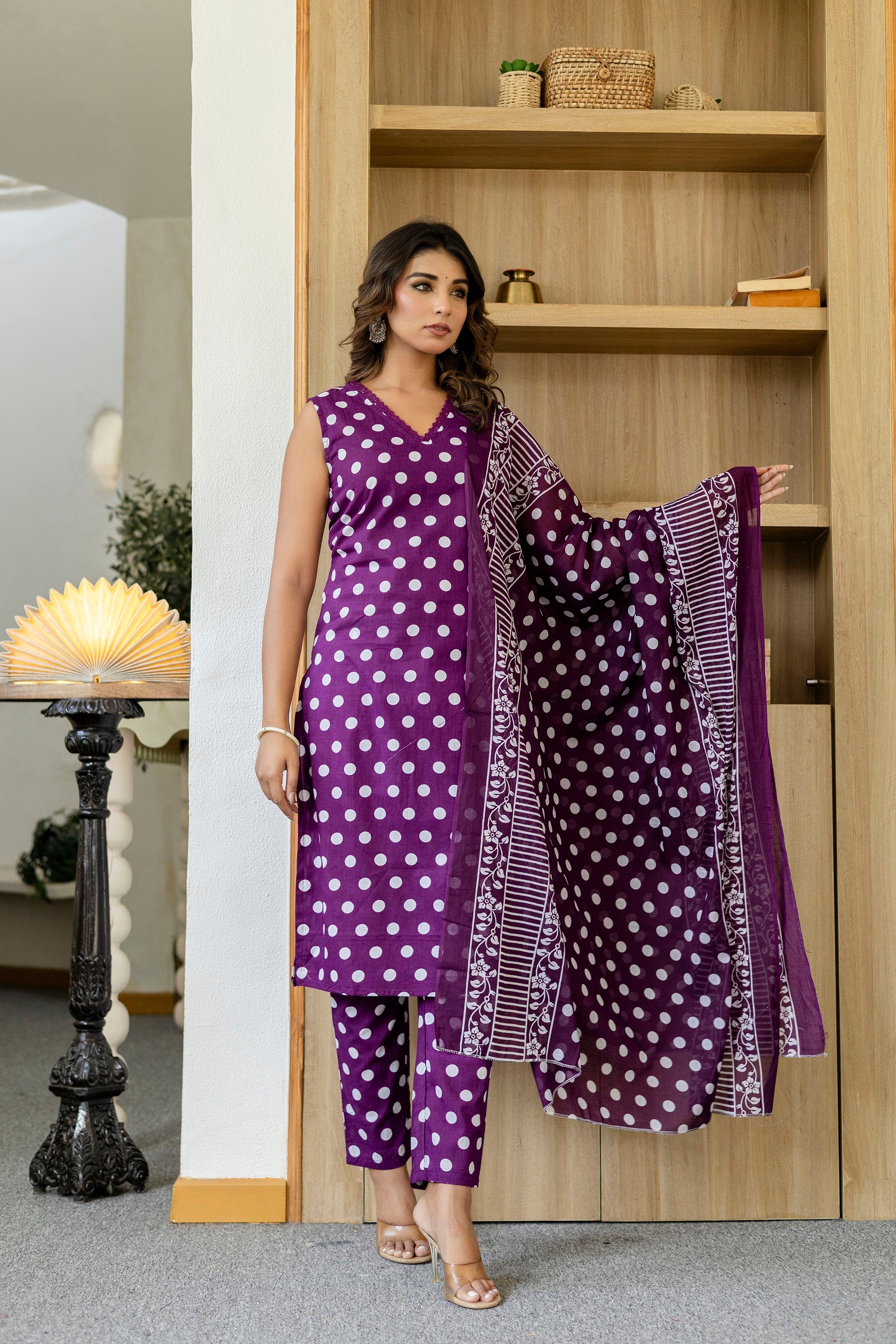Purple Dotty Cotton Dupatta Set - Me&My