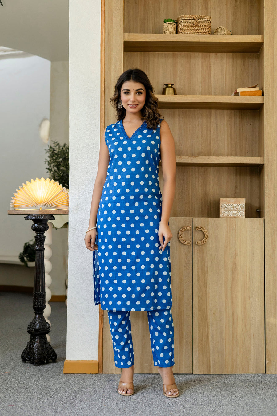 Blue Dotty Cotton Dupatta Set — image 7