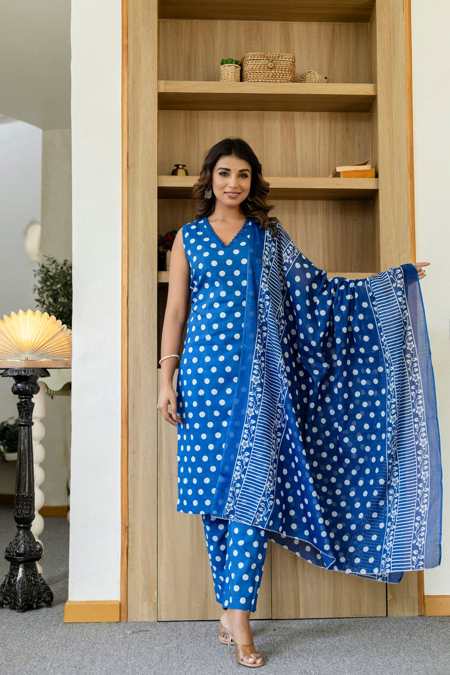 Blue Dotty Cotton Dupatta Set — image 4