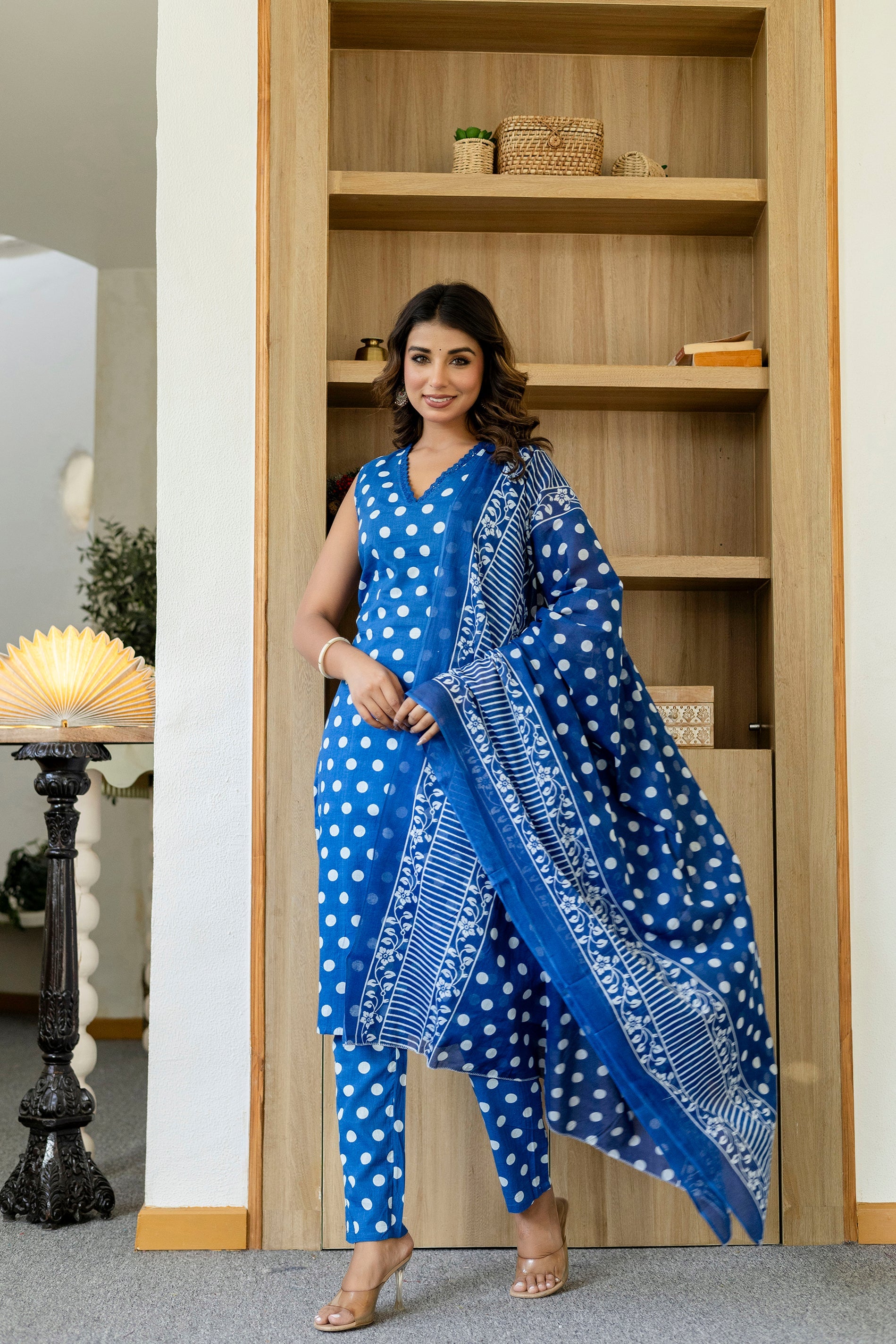 Blue Dotty Cotton Dupatta Set from Me&My