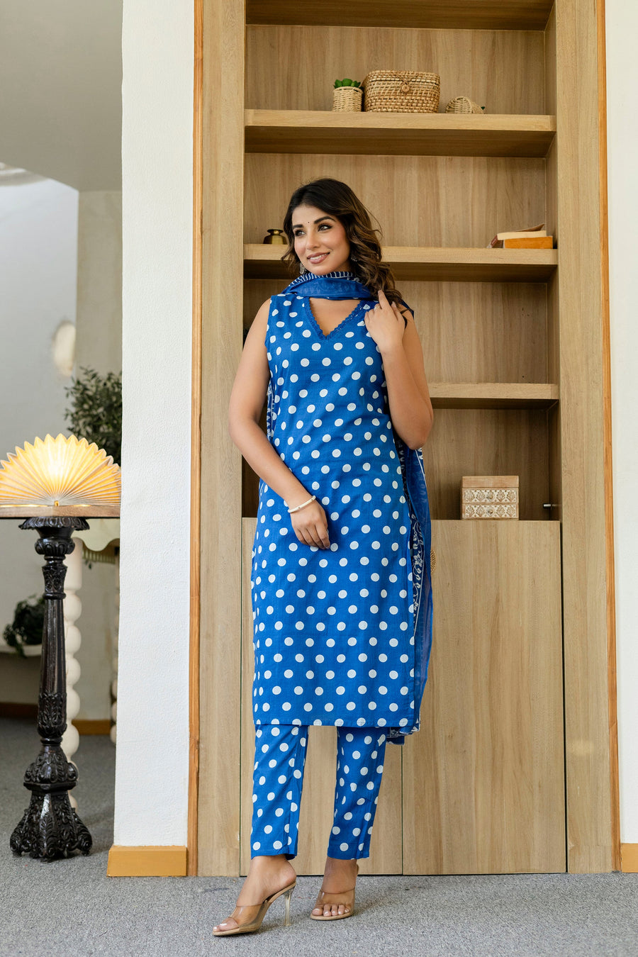 Blue Dotty Cotton Dupatta Set — image 8