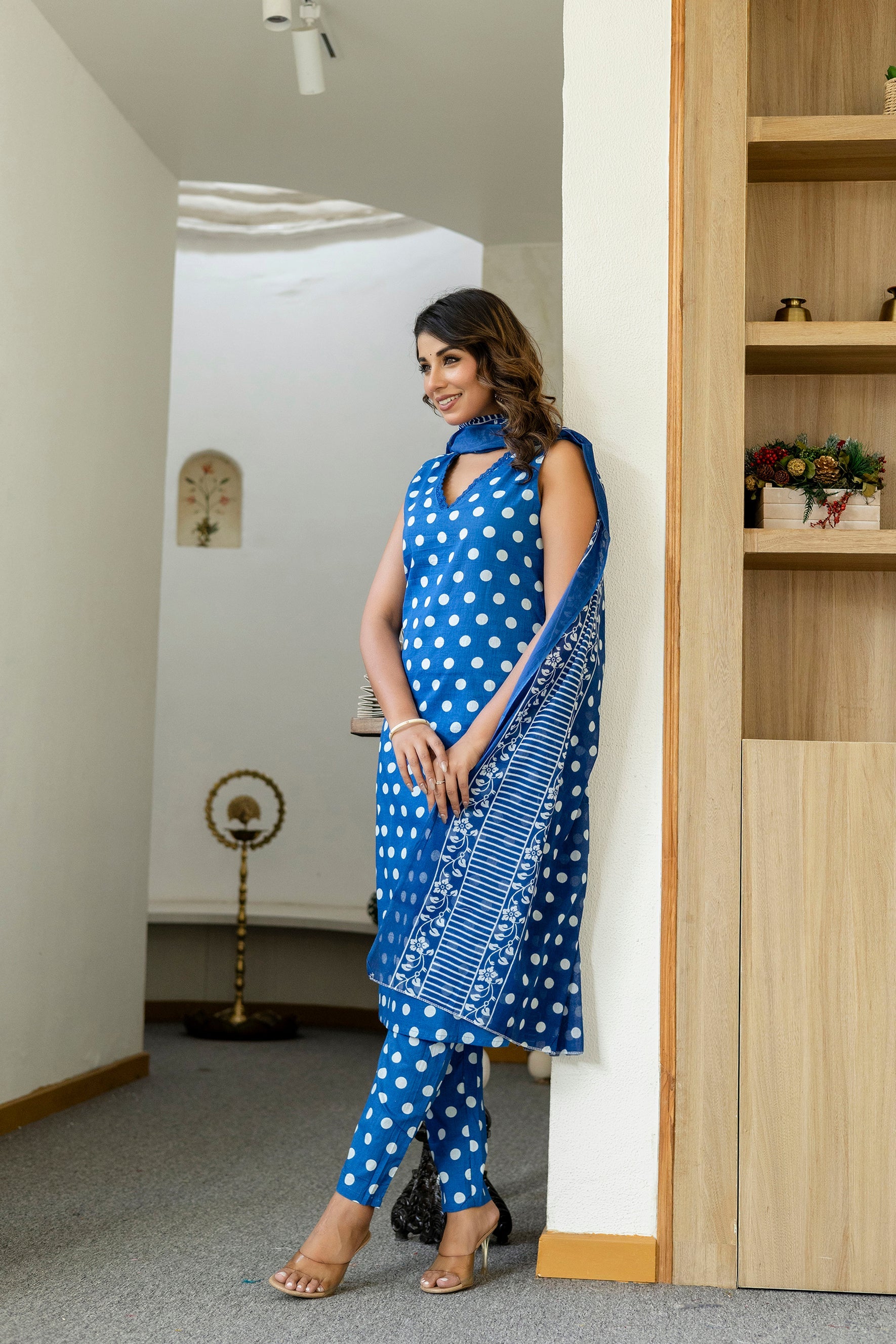Blue Dotty Cotton Dupatta Set from Me&My