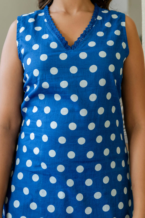 Blue Dotty Cotton Dupatta Set
