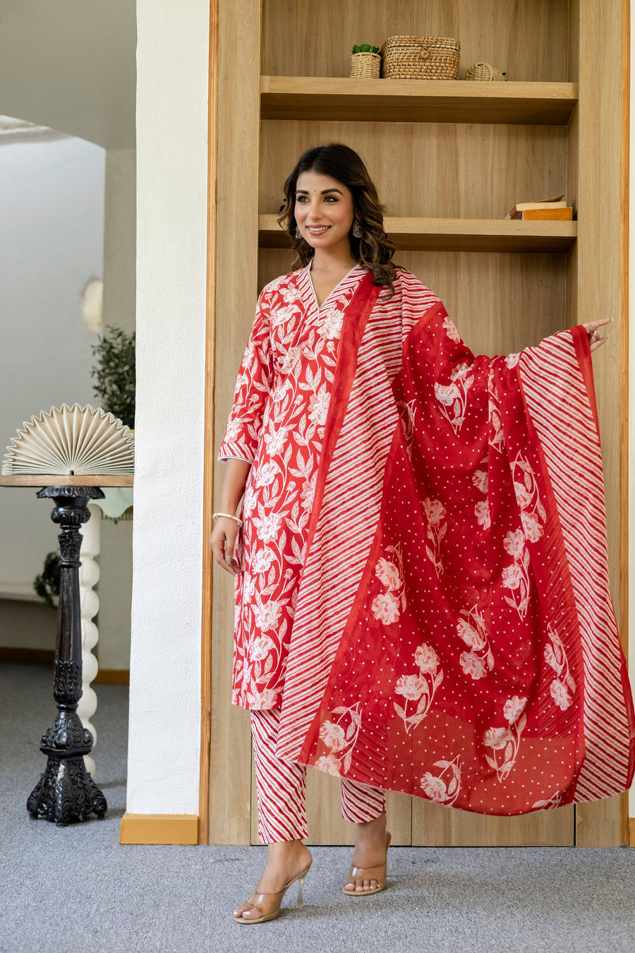 Ruby Red Cotton Dupatta Set — image 4