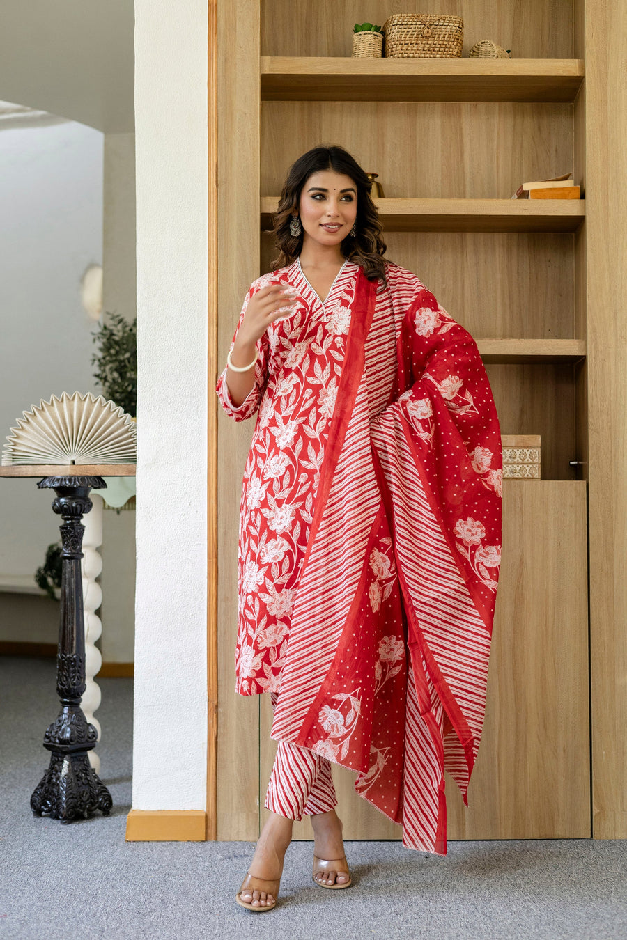 Ruby Red Cotton Dupatta Set — image 5