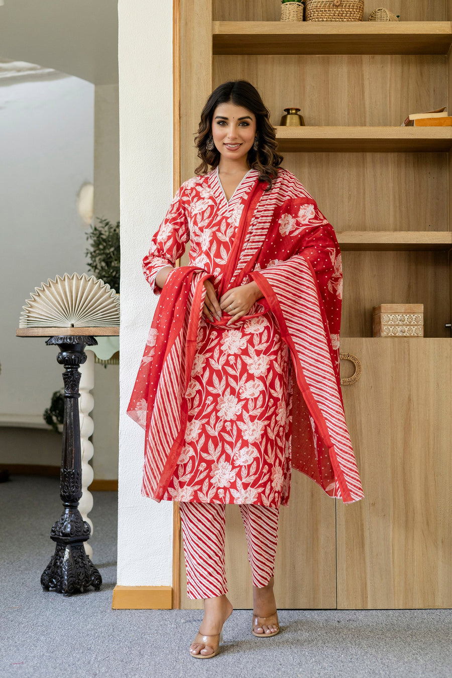 Ruby Red Cotton Dupatta Set — image 10