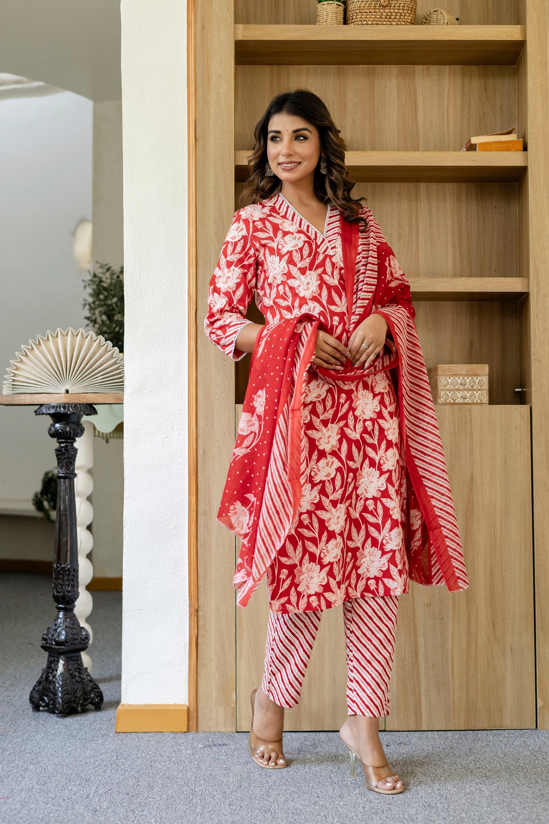 Ruby Red Cotton Dupatta Set - Me&My