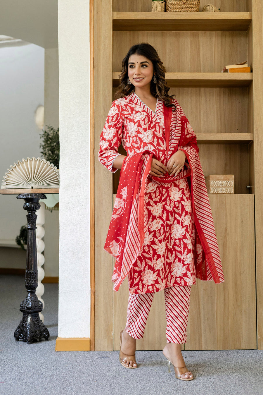 Ruby Red Cotton Dupatta Set — image 9