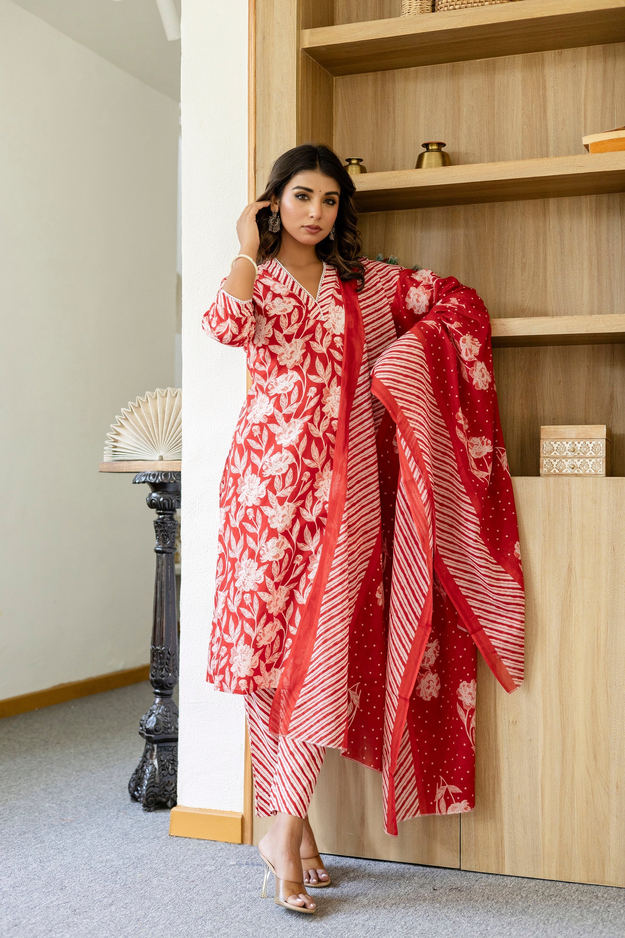 Ruby Red Cotton Dupatta Set - Me&My