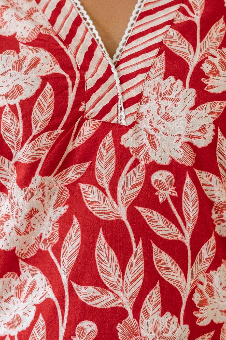 Ruby Red Cotton Dupatta Set - Me&My