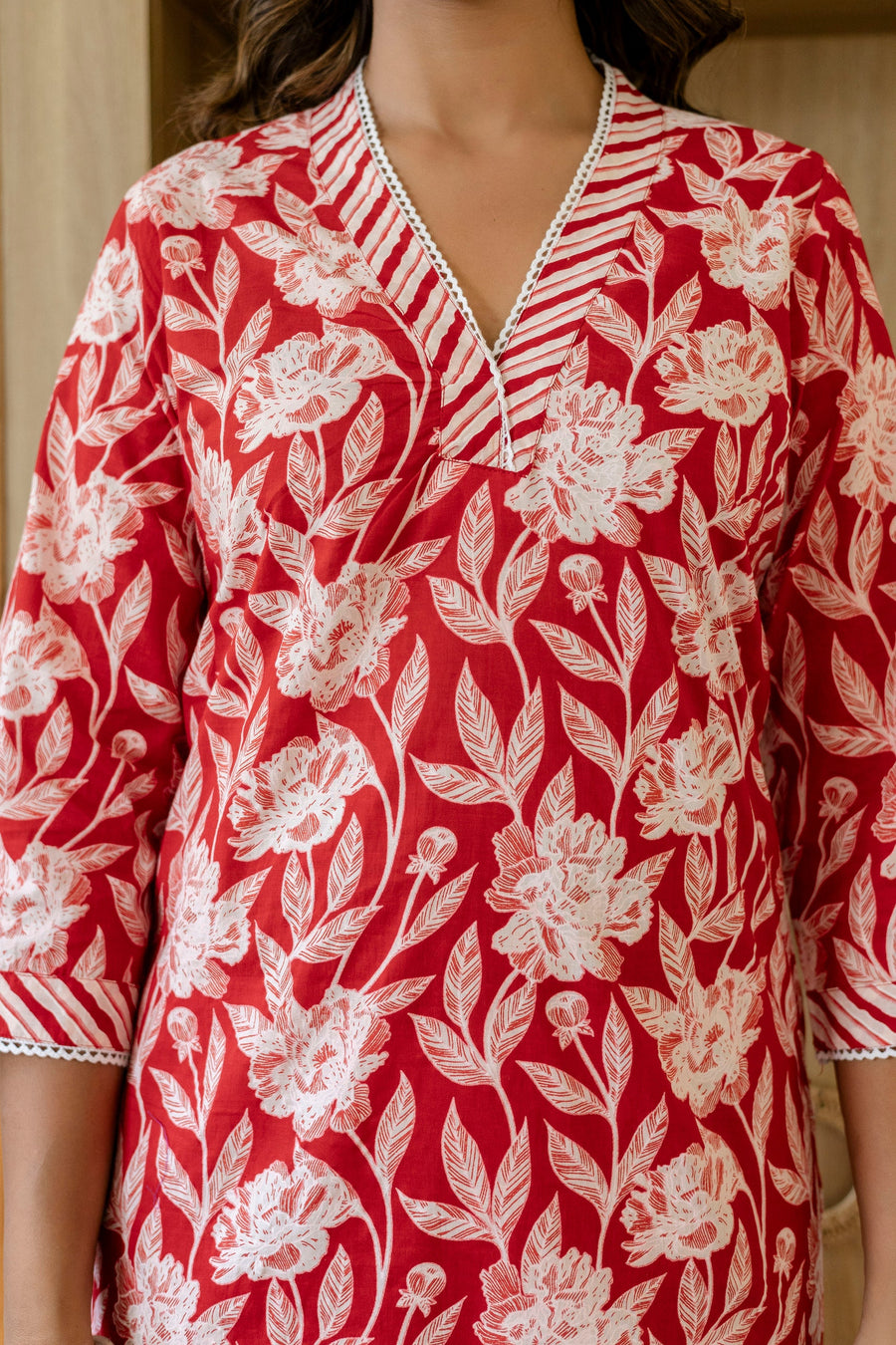Ruby Red Cotton Dupatta Set — image 3