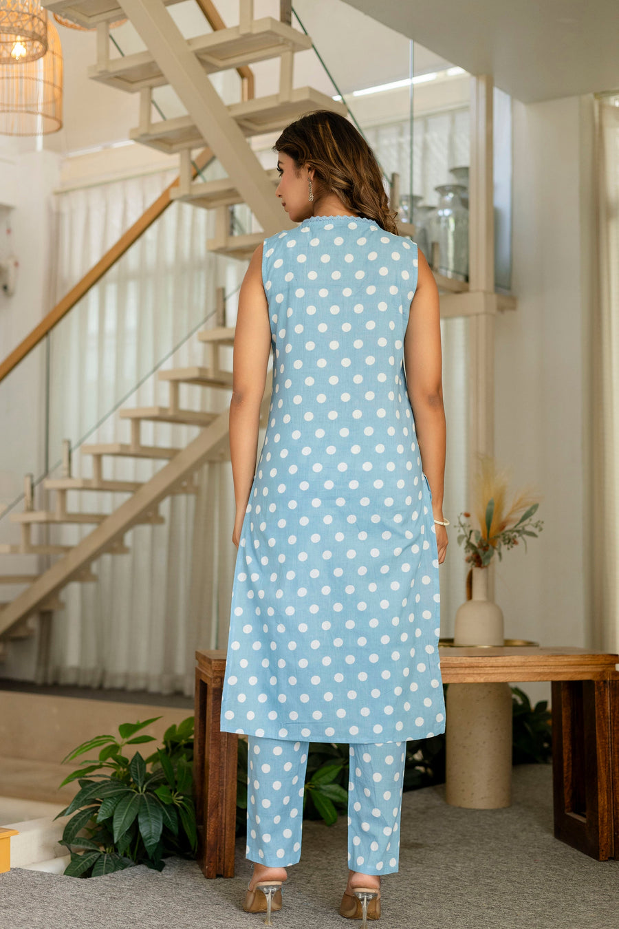 Sky Blue Dotty Cotton Dupatta Set — image 2
