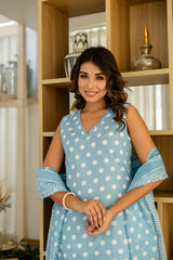 Sky Blue Dotty Cotton Dupatta Set - Me&My